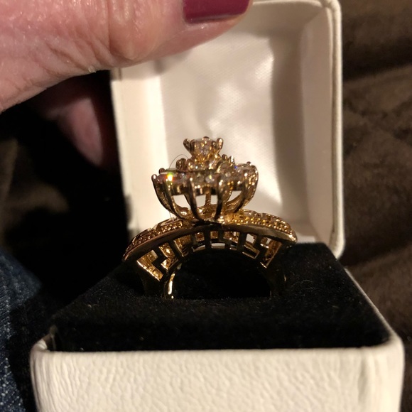 Huge Greek Key CZ Wedding Ring Set Rose Gold -OMG - Picture 5 of 7